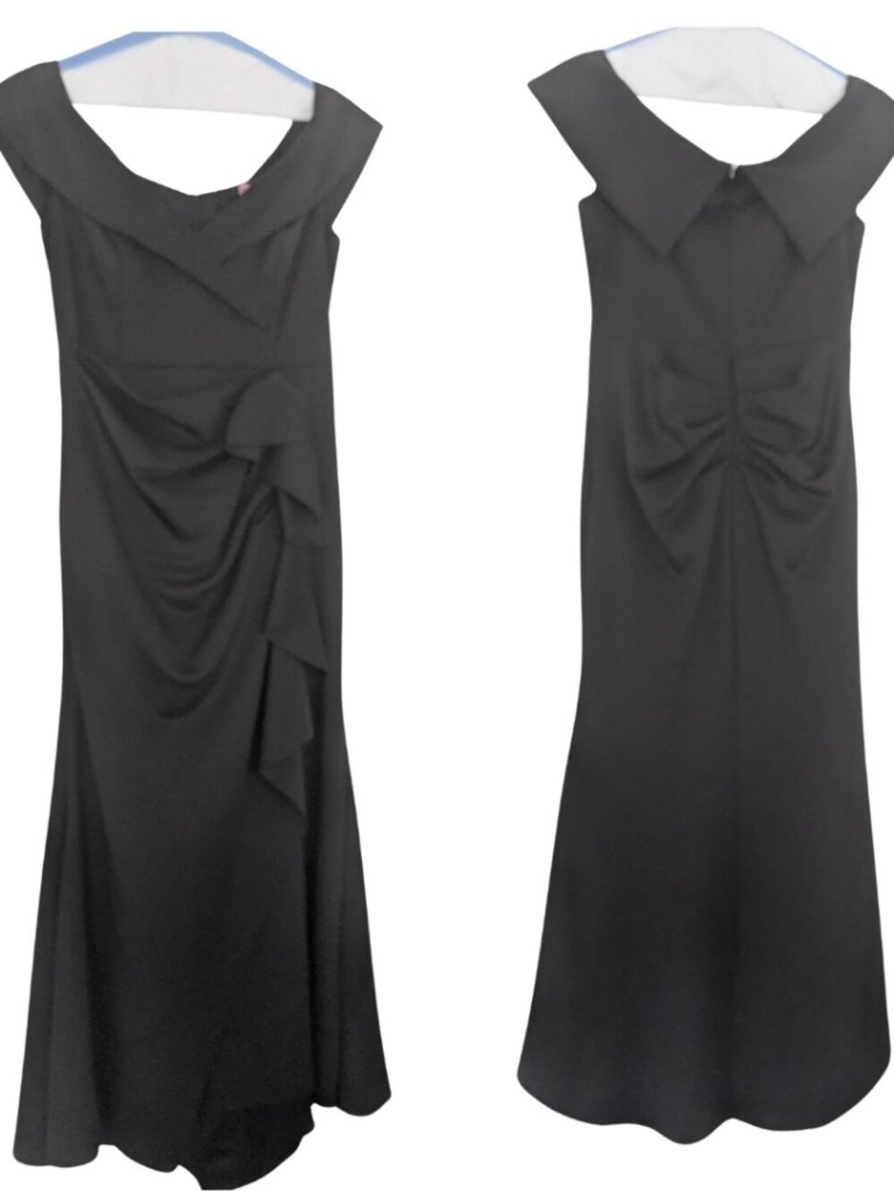 Xscape Black Scuba Cocktail Dress | Ruched Front | Sleeveless Midi Dress | Size
